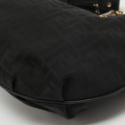 Pre Owned Fendi Black Zucca Canvas and Leather Chef Chain Link Hobo