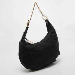 Pre Owned Fendi Black Zucca Canvas and Leather Chef Chain Link Hobo