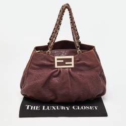 Pre Owned Fendi Purple Textured Leather Large Mia Hobo