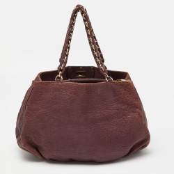 Pre Owned Fendi Purple Textured Leather Large Mia Hobo