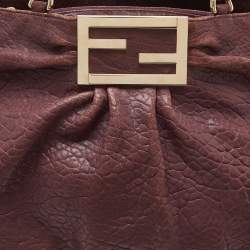 Pre Owned Fendi Purple Textured Leather Large Mia Hobo