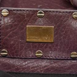 Pre Owned Fendi Purple Textured Leather Large Mia Hobo