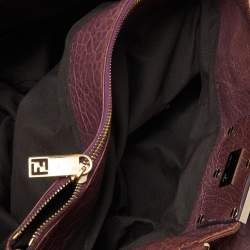Pre Owned Fendi Purple Textured Leather Large Mia Hobo