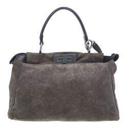 Pre Owned Fendi Grey Suede Medium Peekaboo Top Handle Bag