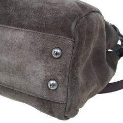 Pre Owned Fendi Grey Suede Medium Peekaboo Top Handle Bag