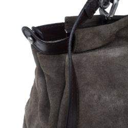 Pre Owned Fendi Grey Suede Medium Peekaboo Top Handle Bag