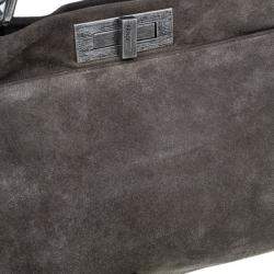 Pre Owned Fendi Grey Suede Medium Peekaboo Top Handle Bag