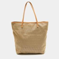 Pre Owned Fendi Beige Zucchino Canvas Small Vintage Roll Tote