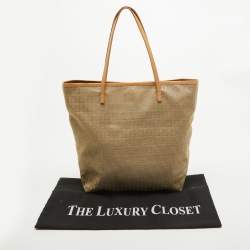 Pre Owned Fendi Beige Zucchino Canvas Small Vintage Roll Tote