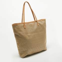 Pre Owned Fendi Beige Zucchino Canvas Small Vintage Roll Tote