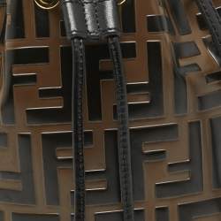 Pre Owned Fendi Brown/Black Zucca Leather Mini Mon Tresor Drawstring Bucket Bag