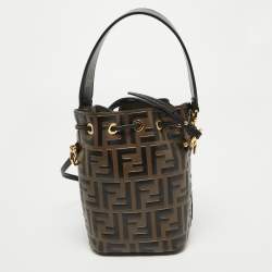 Pre Owned Fendi Brown/Black Zucca Leather Mini Mon Tresor Drawstring Bucket Bag