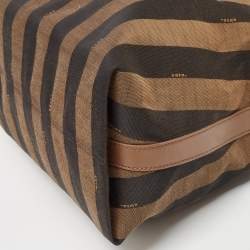 Pre Owned Fendi Tobacco Pequin Stripe Canvas and Leather Hobo