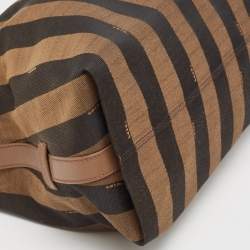 Pre Owned Fendi Tobacco Pequin Stripe Canvas and Leather Hobo