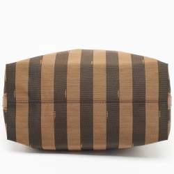Pre Owned Fendi Tobacco Pequin Stripe Canvas and Leather Hobo