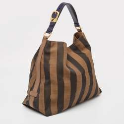 Pre Owned Fendi Tobacco Pequin Stripe Canvas and Leather Hobo