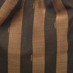 Pre Owned Fendi Tobacco Pequin Stripe Canvas and Leather Hobo