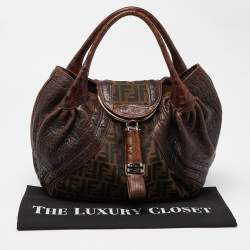Pre Owned Fendi Tobacco Zucca Canvas and Leather Spy Bag