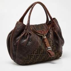Pre Owned Fendi Tobacco Zucca Canvas and Leather Spy Bag