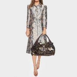 Pre Owned Fendi Choco Brown Leather and Zucca Canvas Embellished Spy Bag