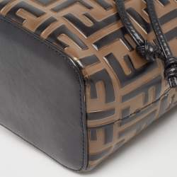 Pre Owned Fendi Brown/Black Zucca Embossed Leather Mini Mon Tresor Drawstring Bucket Bag