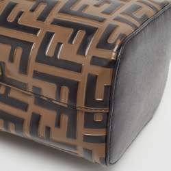 Pre Owned Fendi Brown/Black Zucca Embossed Leather Mini Mon Tresor Drawstring Bucket Bag