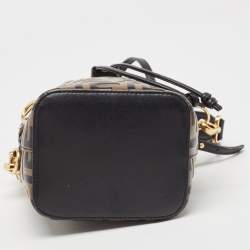 Pre Owned Fendi Brown/Black Zucca Embossed Leather Mini Mon Tresor Drawstring Bucket Bag