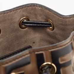 Pre Owned Fendi Brown/Black Zucca Embossed Leather Mini Mon Tresor Drawstring Bucket Bag