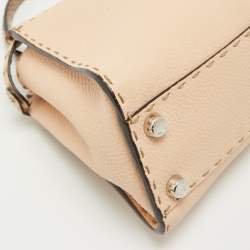 Fendi Peach Selleria Leather and Python Mini Peekaboo Top Handle Bag