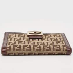 Pre Owned Fendi Brown/Beige Zucchino Fabric and Leather FF French Wallet