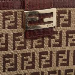 Pre Owned Fendi Brown/Beige Zucchino Fabric and Leather FF French Wallet