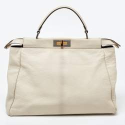 Fendi Beige Leather Large Peekaboo Top Handle Bag