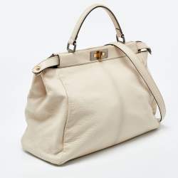 Fendi Beige Leather Large Peekaboo Top Handle Bag