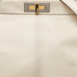 Fendi Beige Leather Large Peekaboo Top Handle Bag
