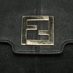 مملوكة مسبقًا Fendi Black Nubuck Shimmer Leather FF Flap Bag