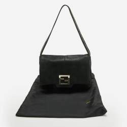 مملوكة مسبقًا Fendi Black Nubuck Shimmer Leather FF Flap Bag