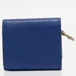 Pre Owned Fendi Blue/White Selleria Leather Flap Compact Wallet