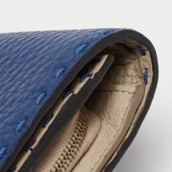 Pre Owned Fendi Blue/White Selleria Leather Flap Compact Wallet