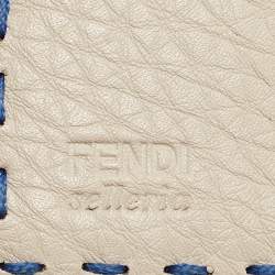 Pre Owned Fendi Blue/White Selleria Leather Flap Compact Wallet