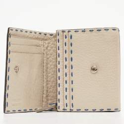 Pre Owned Fendi Blue/White Selleria Leather Flap Compact Wallet