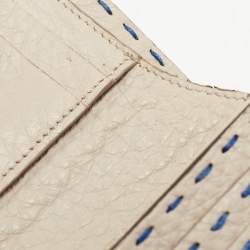 Pre Owned Fendi Blue/White Selleria Leather Flap Compact Wallet