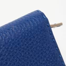 Pre Owned Fendi Blue/White Selleria Leather Flap Compact Wallet