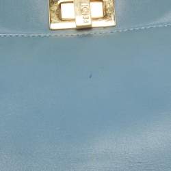 Pre Owned Fendi Light Blue Leather Mini Peekaboo Top Handle Bag