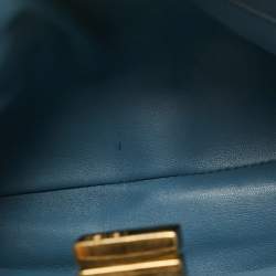 Pre Owned Fendi Light Blue Leather Mini Peekaboo Top Handle Bag