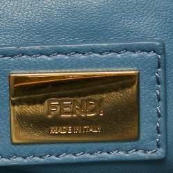 Pre Owned Fendi Light Blue Leather Mini Peekaboo Top Handle Bag