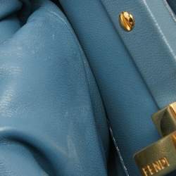 Pre Owned Fendi Light Blue Leather Mini Peekaboo Top Handle Bag
