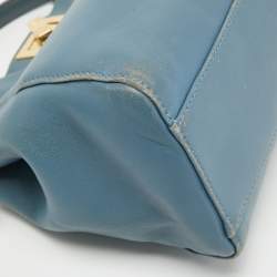 Pre Owned Fendi Light Blue Leather Mini Peekaboo Top Handle Bag