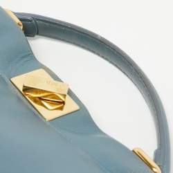 Pre Owned Fendi Light Blue Leather Mini Peekaboo Top Handle Bag