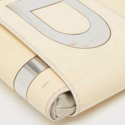 Pre Owned Fendi Cream/Silver Patent Leather Crossword Clutch