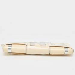 Pre Owned Fendi Cream/Silver Patent Leather Crossword Clutch